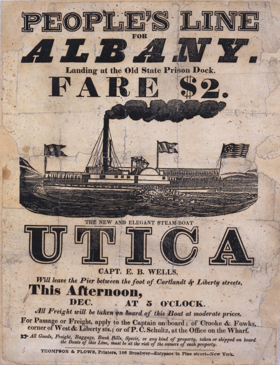 Albany, The New and Elegant Steamboat Utica için Peoples Line reklamcılığı by American School