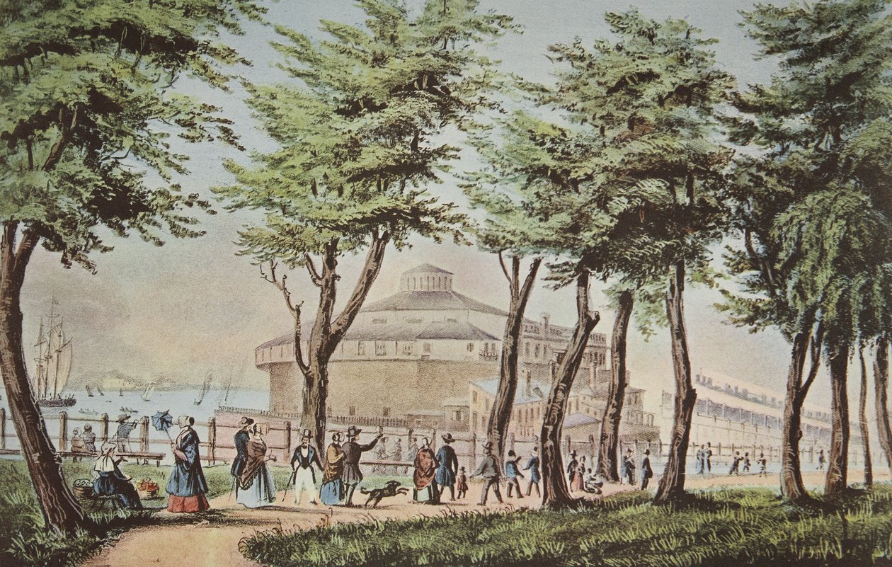 Castle Garden, New York, Pilden, pub. 1848, Köri & Ives by American School