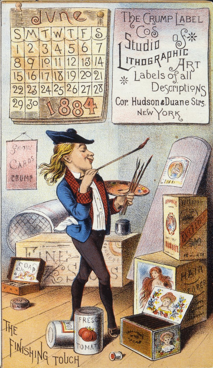Crump Label Co.s Studio Lithographic Art, 1884 (renkli taş [ticari kart]) by American School