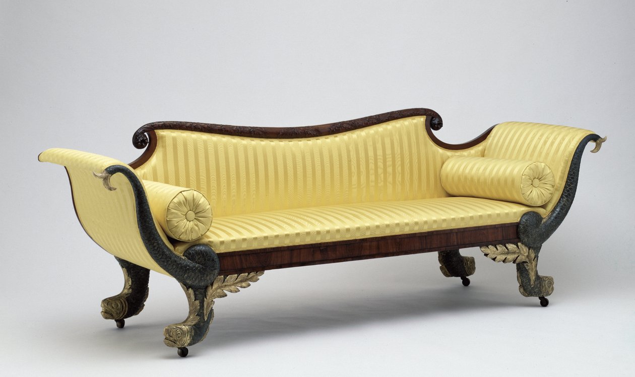 Dolphin kanepe, c.1820 (maun, gül ağacı ve dişbudak) by American School