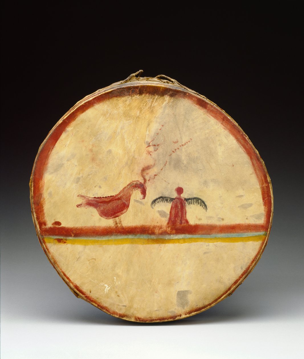 Davul, Chippewa Kültürü, c.1840 (ahşap, geyik derisi ve pigment) by American School