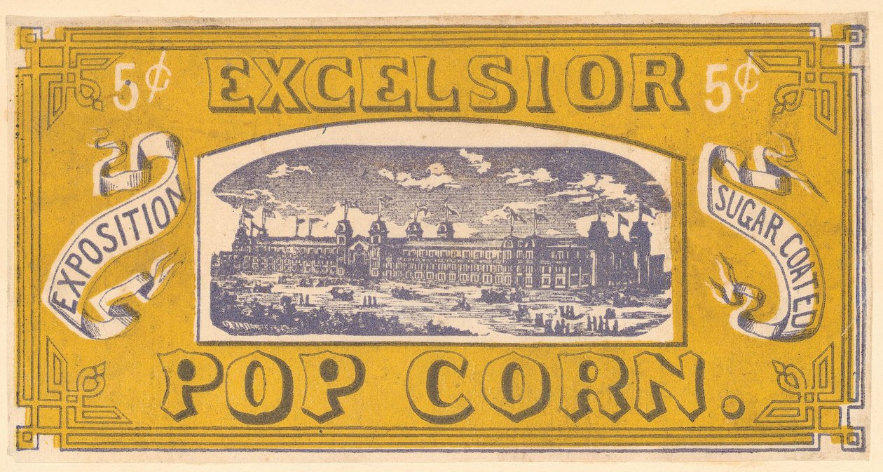 Excelsior Patlamış Mısır ticari kartı, Centennial Sergisi, Philadelphia, 1876 by American School