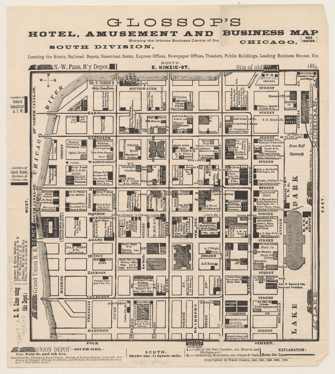 Glossops Hotel, Eğlence ve İş Haritası, 1884 dolayları by American School