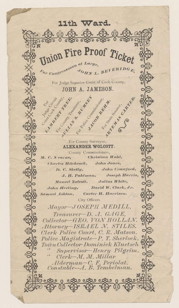 11. Koğuş Birliği Yangına Dayanıklı Bilet El İlanı, Chicago, 1871 by American School