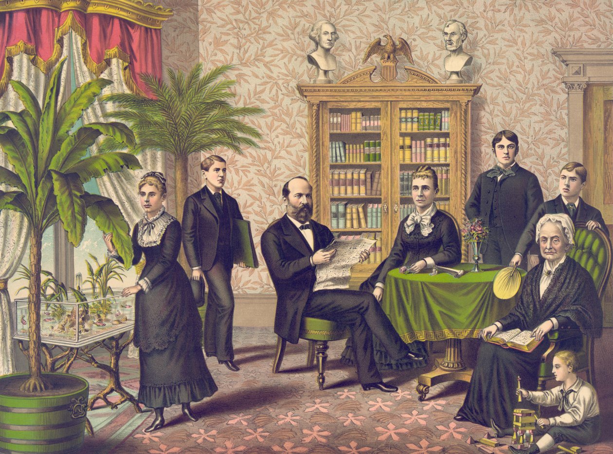 James Garfield ve Ailesi, pub. Kurz & Allison, c.1882 by American School