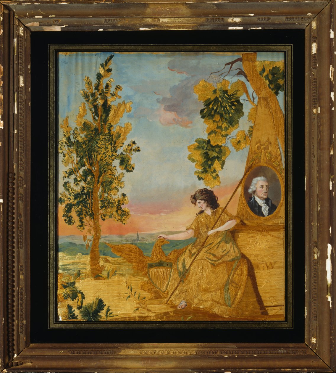 Memorial Nakışlı Resim, c.1805-15 (ipek, keten ve wc) by American School