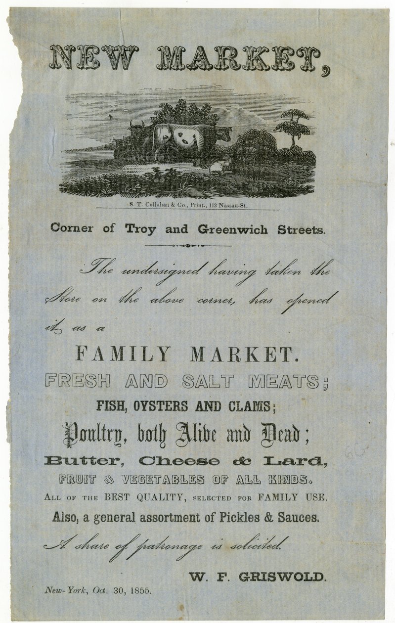 New Market, Troy Köşesi ve Greenwich Caddeleri.... Aile Pazarı., 1855 by American School