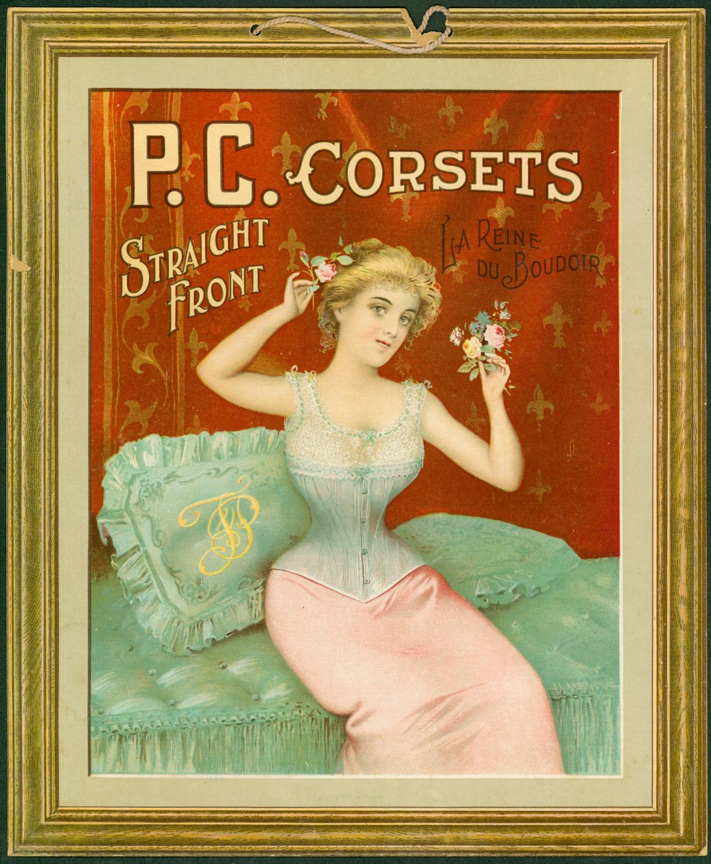 PC Korseler, Düz Ön, La Reine Du Boudoir (asma ipli kart üzerinde renkli lito) by American School