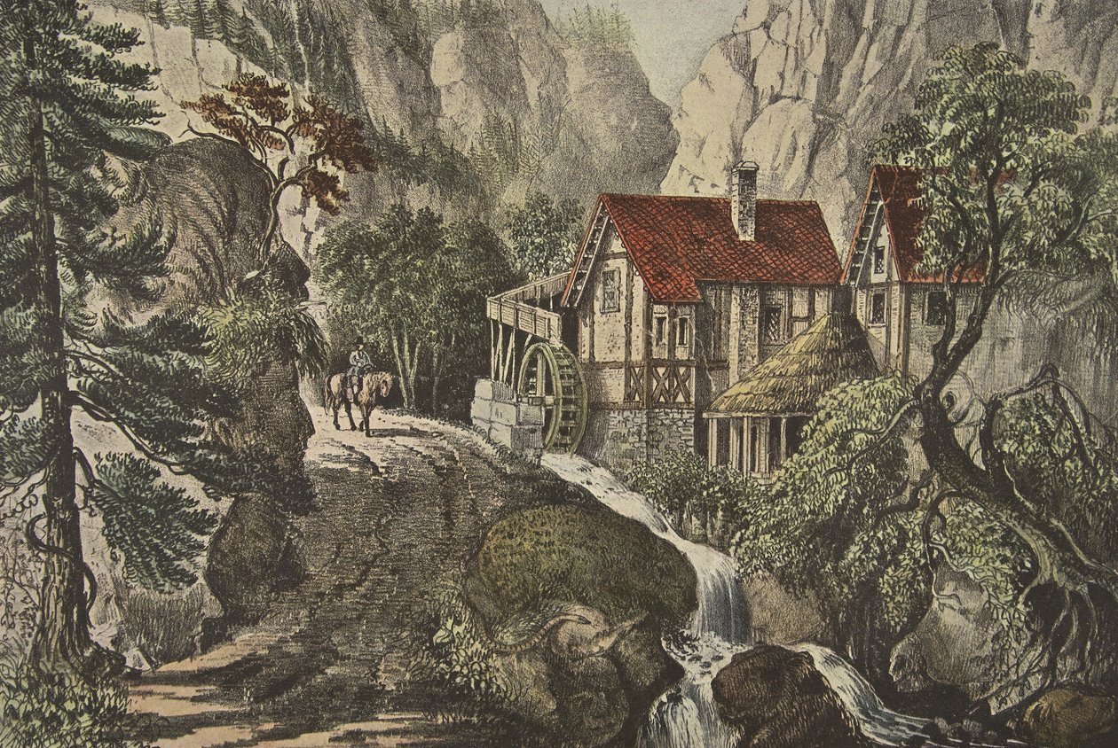Yapboz Resmi - Eski İsviçre Değirmeni, pub. 1872, Köri & Ives by American School