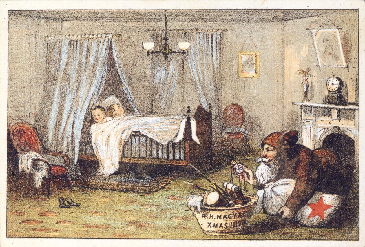 R.H. Macy & Co., Xmas 1874, 1872 (litografi [ticari kart]) by American School