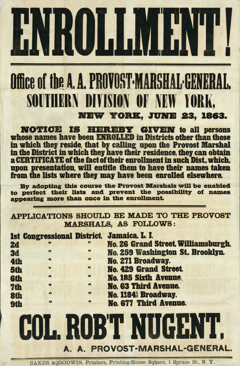 New York Güney Bölümü için İşe Alım Posteri, 23 Haziran 1863 by American School