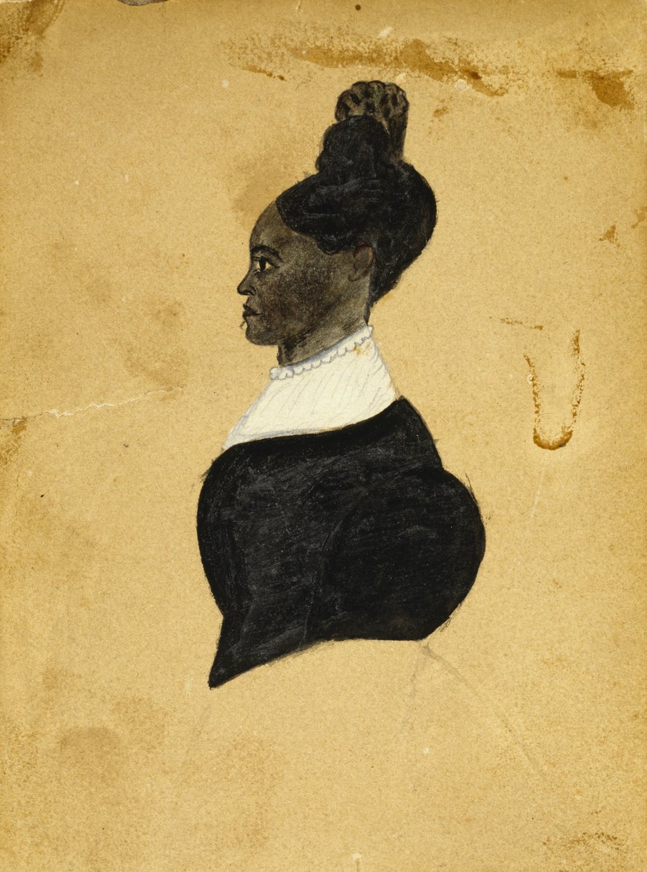 Genç Bir Kadının Siluet Çizimi, c. 1840-1850 (dokuma odun hamuru kağıdında tebeşirle çizilmiş siyah mürekkep) by American School