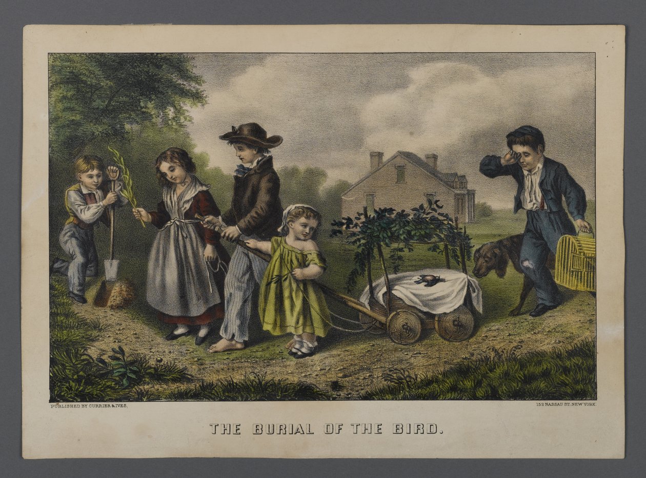 The Burial of the Bird, yayınevi Currier & Ives, New York (el boyaması taş) by American School