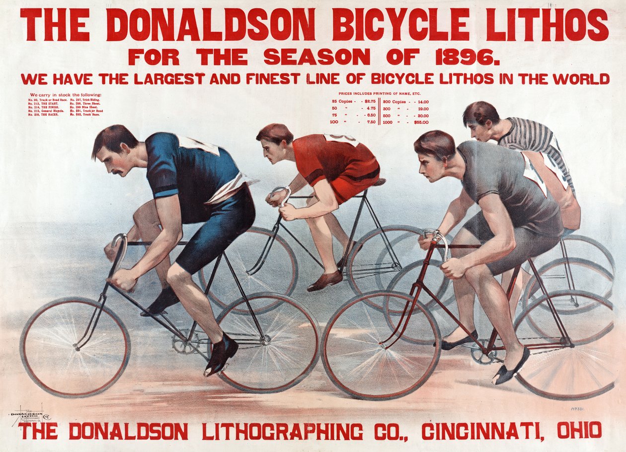 1896 Sezonu için Donaldson Bisiklet Lithos, pub. 1896 (renkli litografi) by American School