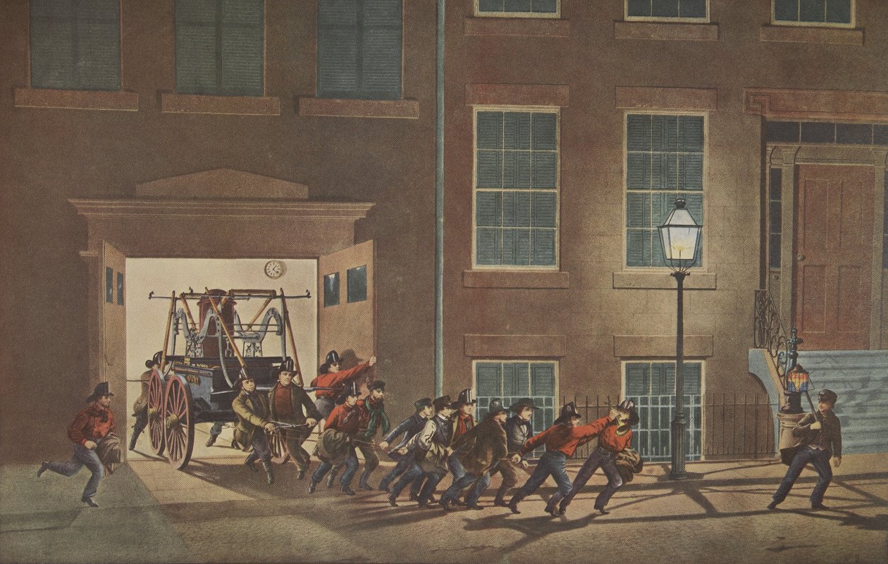 Bir İtfaiyecinin Hayatı - Gece Alarmı, pub. 1854, Köri & Ives by American School