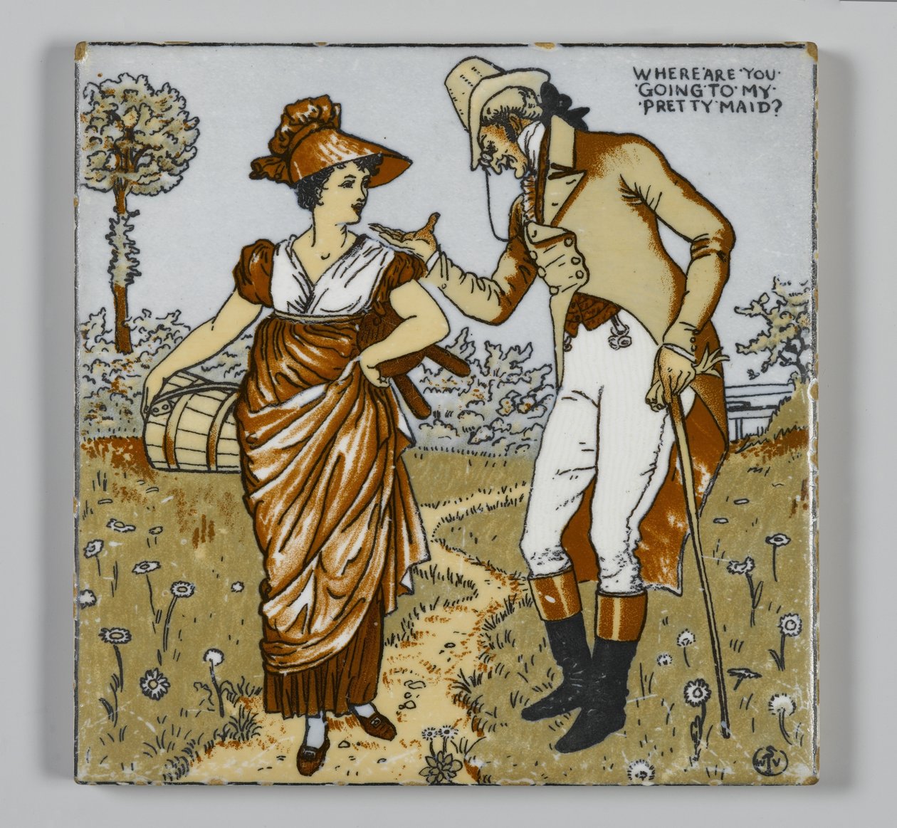 Walter T. Crane Wheeling Pottery Company tarafından yapılan karo, Wheeling, Batı Virjinya, c.1890 (transfer baskılı çok renkli, sırlı toprak kap) by American School