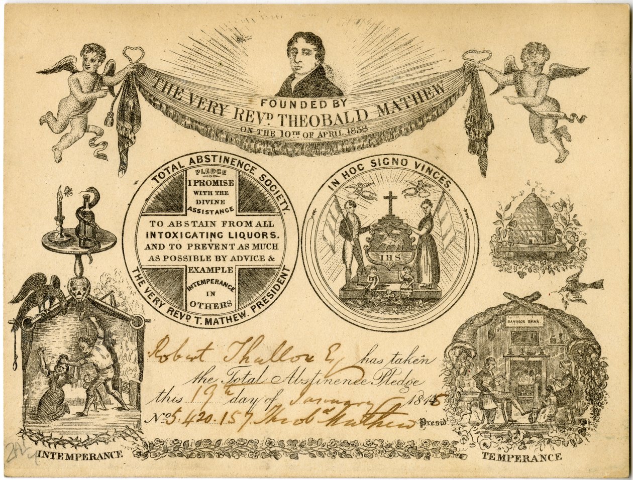 Robert Thallow için Toplam Yoksunluk Derneği Toplam Yoksunluk Rehin kartı, 1845 by American School