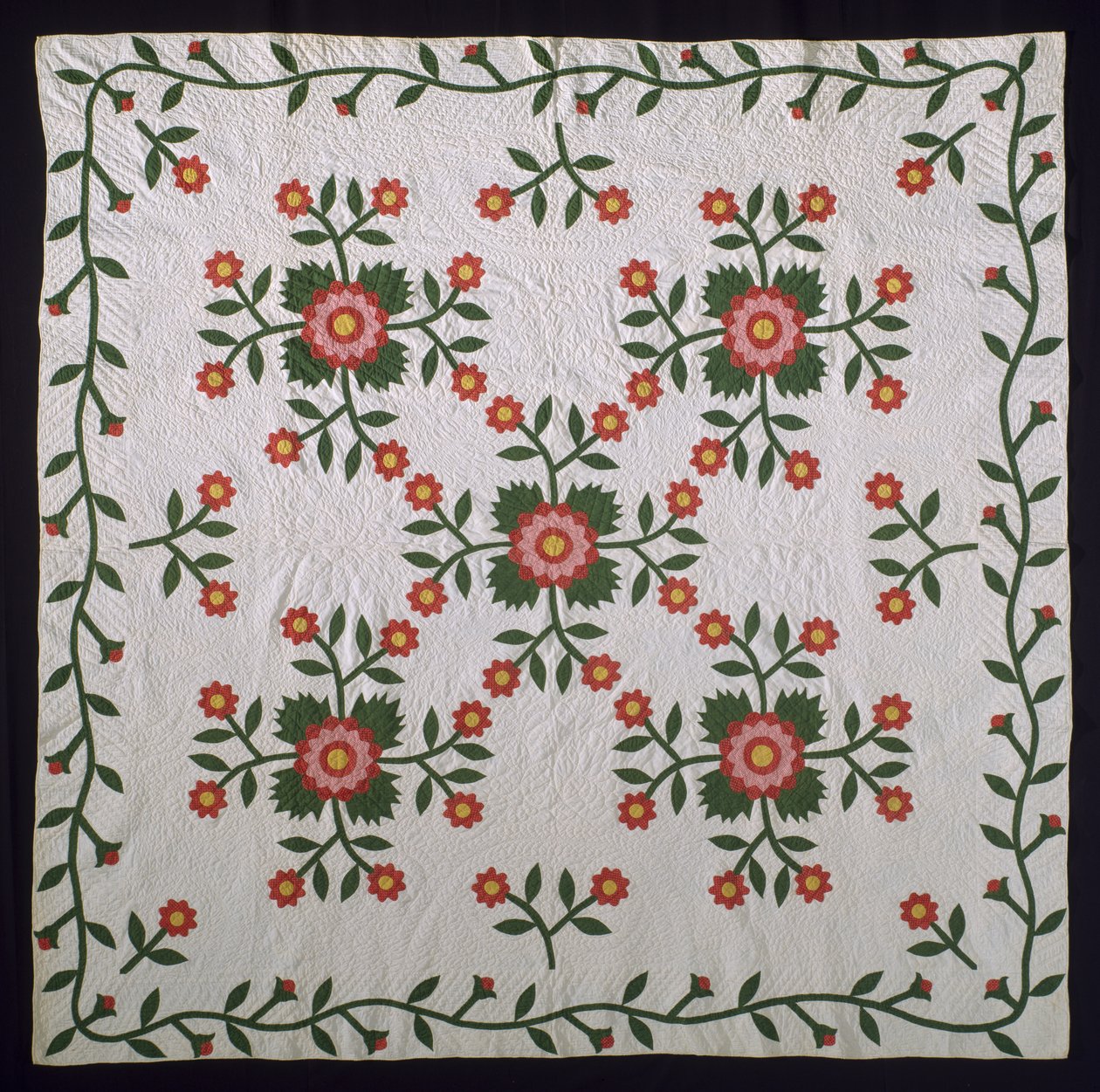 Whig Rose yüzey aplikeli yorgan, c.1850-75 (pamuk) by American School