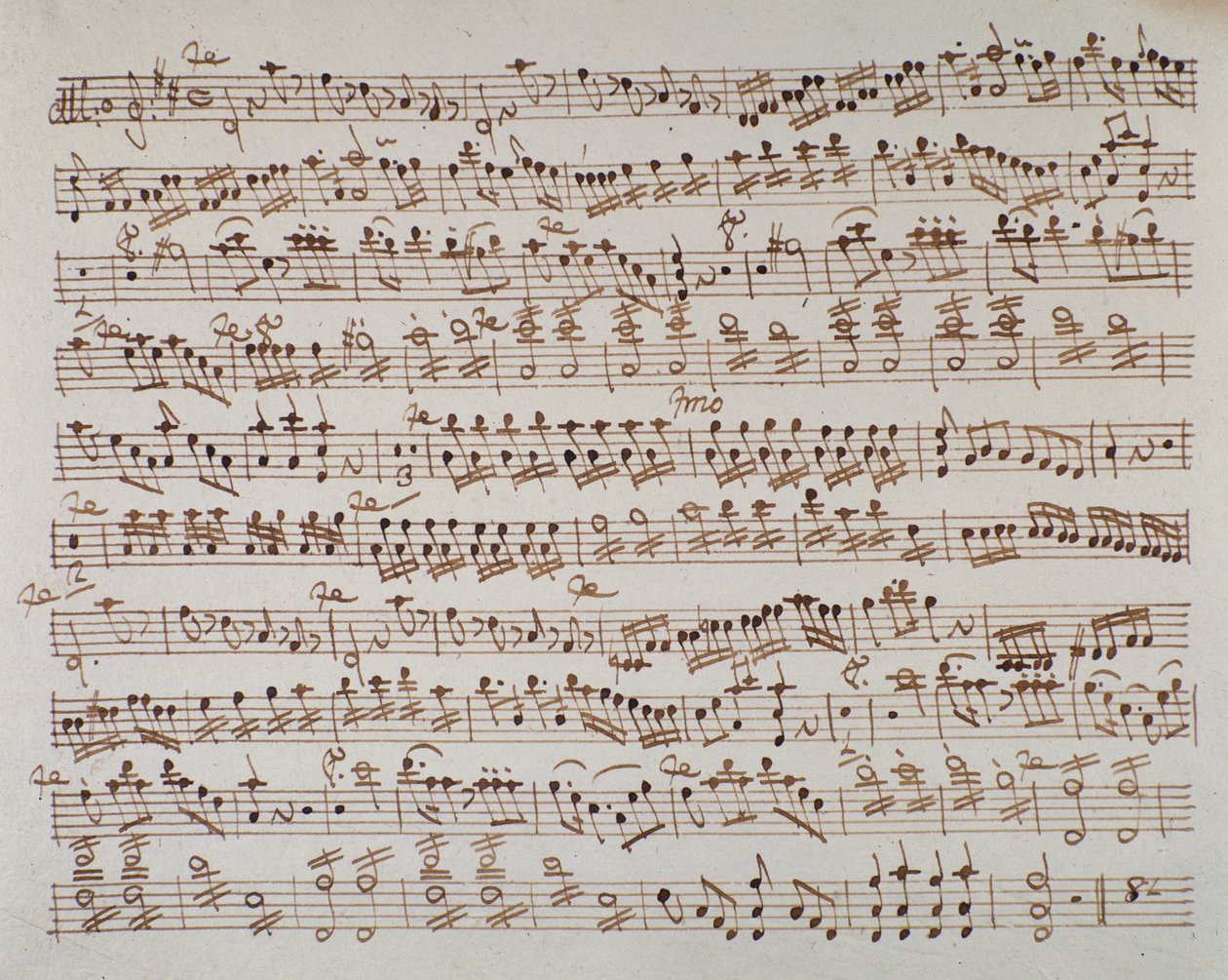 Avusturyalı besteci Wolfgang Amadeus Mozart (1756-1791), 1770 tarafından Mithridate uvertüründe birinci kemanın nota sayfası. by Austrian School
