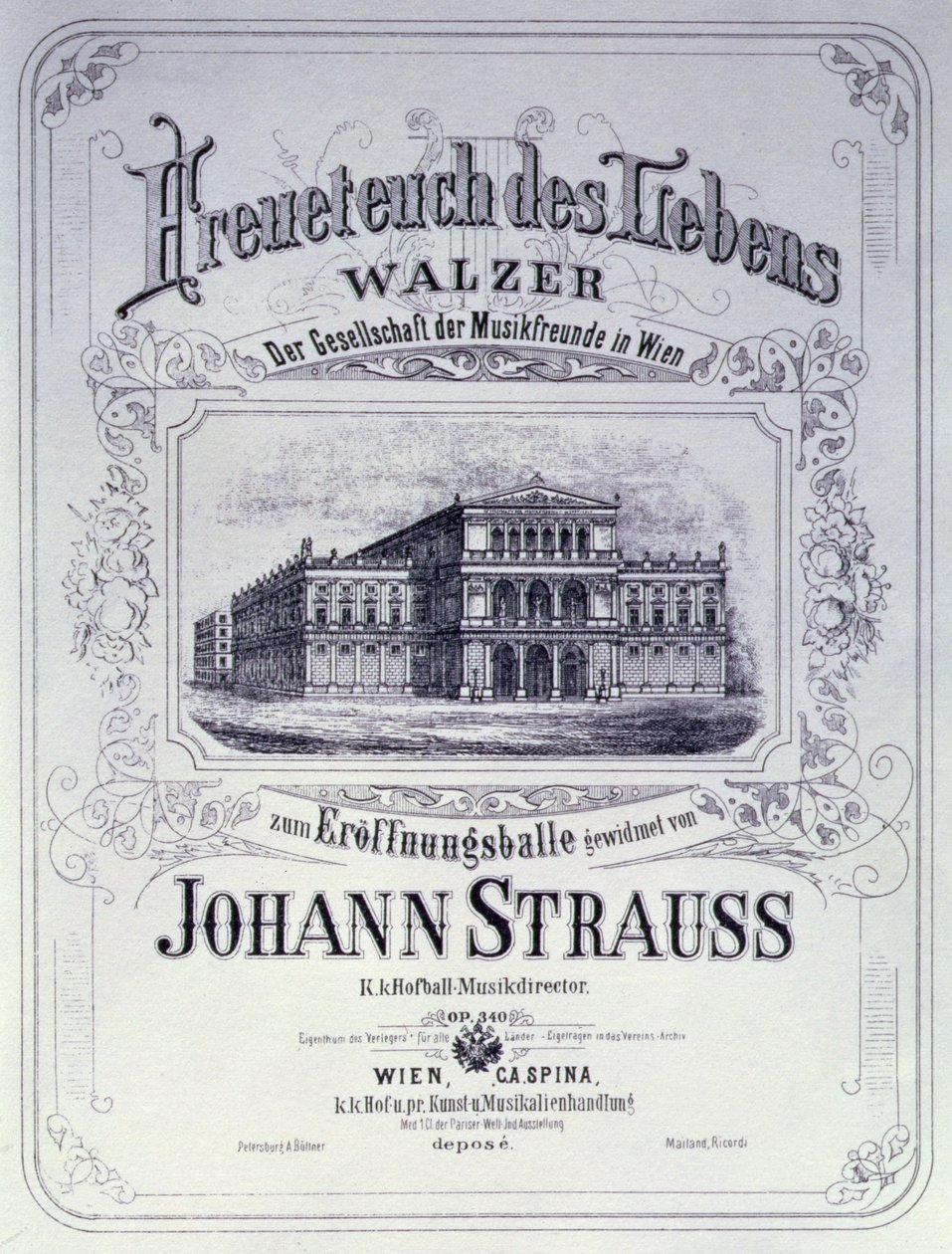 Afiş reklamı Freueteuch des Lebens, Johann Strauss the Younger tarafından bir Açılış balosunda tanıtılmak üzere bir vals, 1870 by Austrian School
