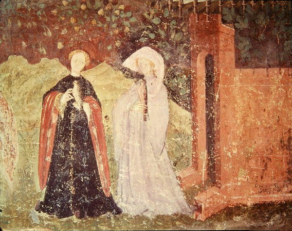 Haziran Ayı, yürüyüşe çıkan iki kadının detayı, yaklaşık 1400 by Bohemian School