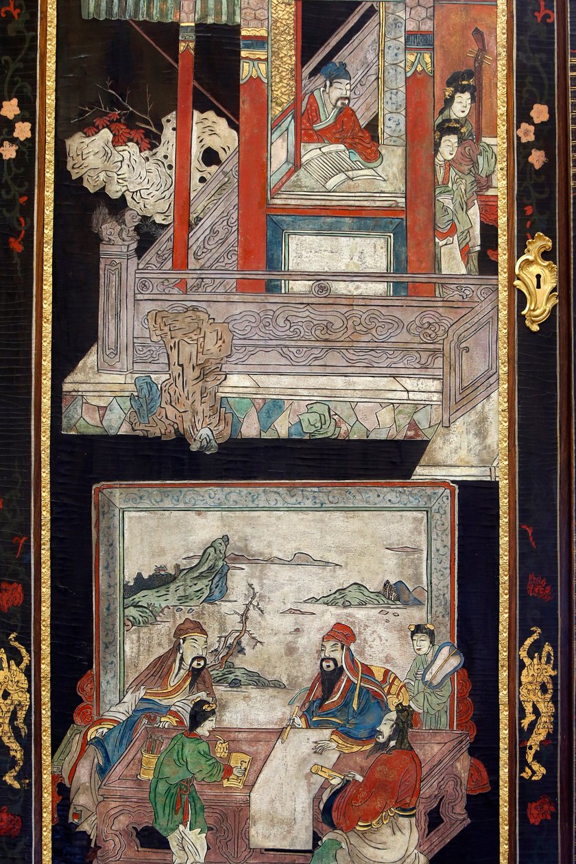 Çin'den Coromandel lake ahşap paneller, detay, c.1730 by Chinese School
