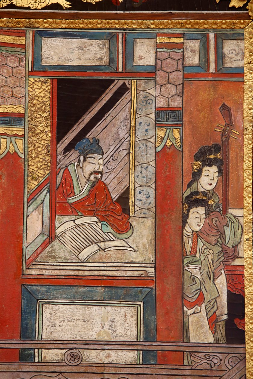 Çin'den Coromandel lake ahşap paneller, detay, c.1730 by Chinese School