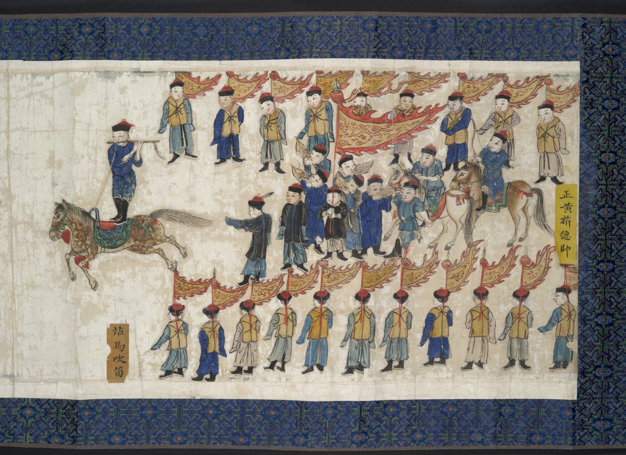 Shunzhi İmparatoru için Binicilik Yarışması, Handscroll, 1662 (kağıt üzerine mürekkep ve renkli) by Chinese School