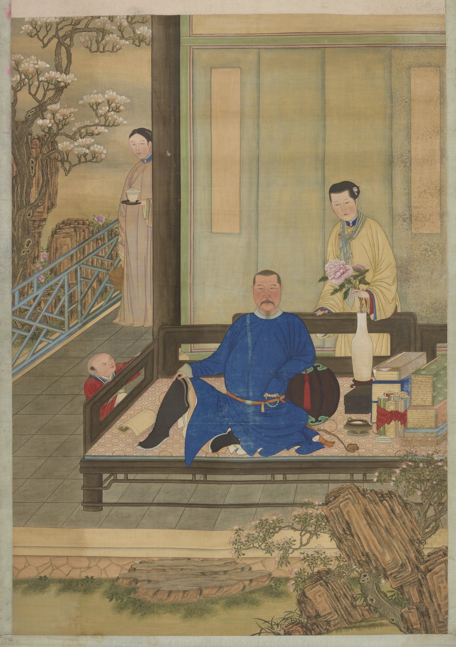 Tanımlanamayan Bir Adamın Portresi ve Oğlu, Qing Hanedanlığı (ipek üzerine mürekkep ve renk) by Chinese School