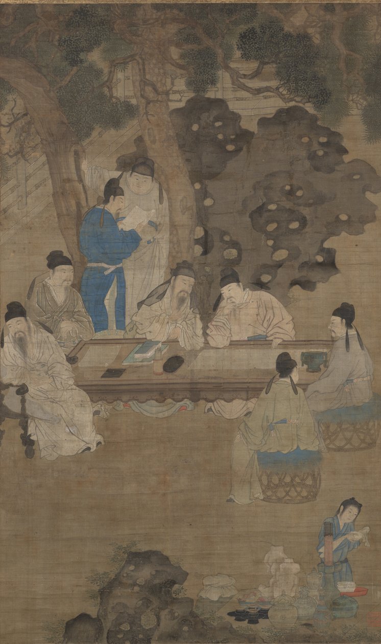 Tang Onsekiz Alimler, 17. yüzyıl (mürekkep, renk ve ipek) by Chinese School