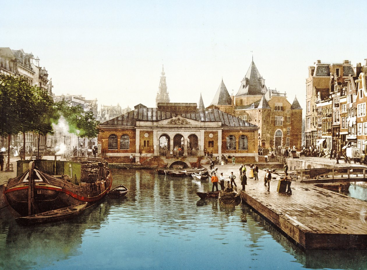Balık Pazarı ve Borsa, Amsterdam, Hollanda, pub.c. 1900 (krolitograf) by Dutch Photographer