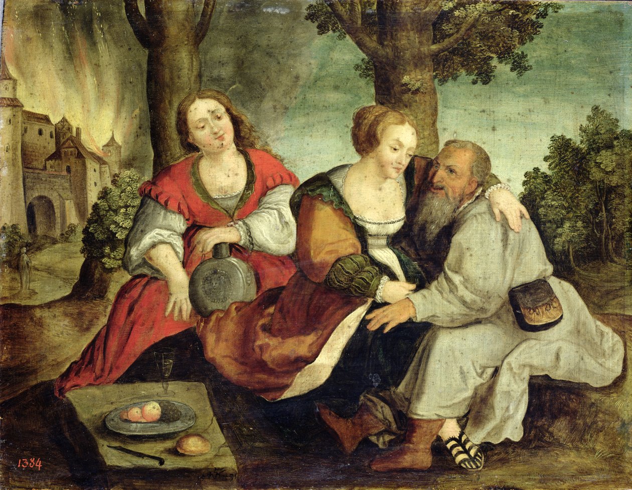 Lût ve Kızları, 16. yüzyıl sonu (meşe pano üzerine yağlı boya) by Dutch School