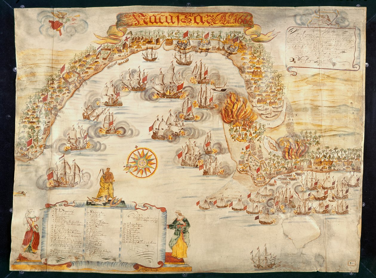 1660'ta Portekizliler tarafından ele geçirilen ve Hollandalılar tarafından alınan Makassar şehri by Dutch School