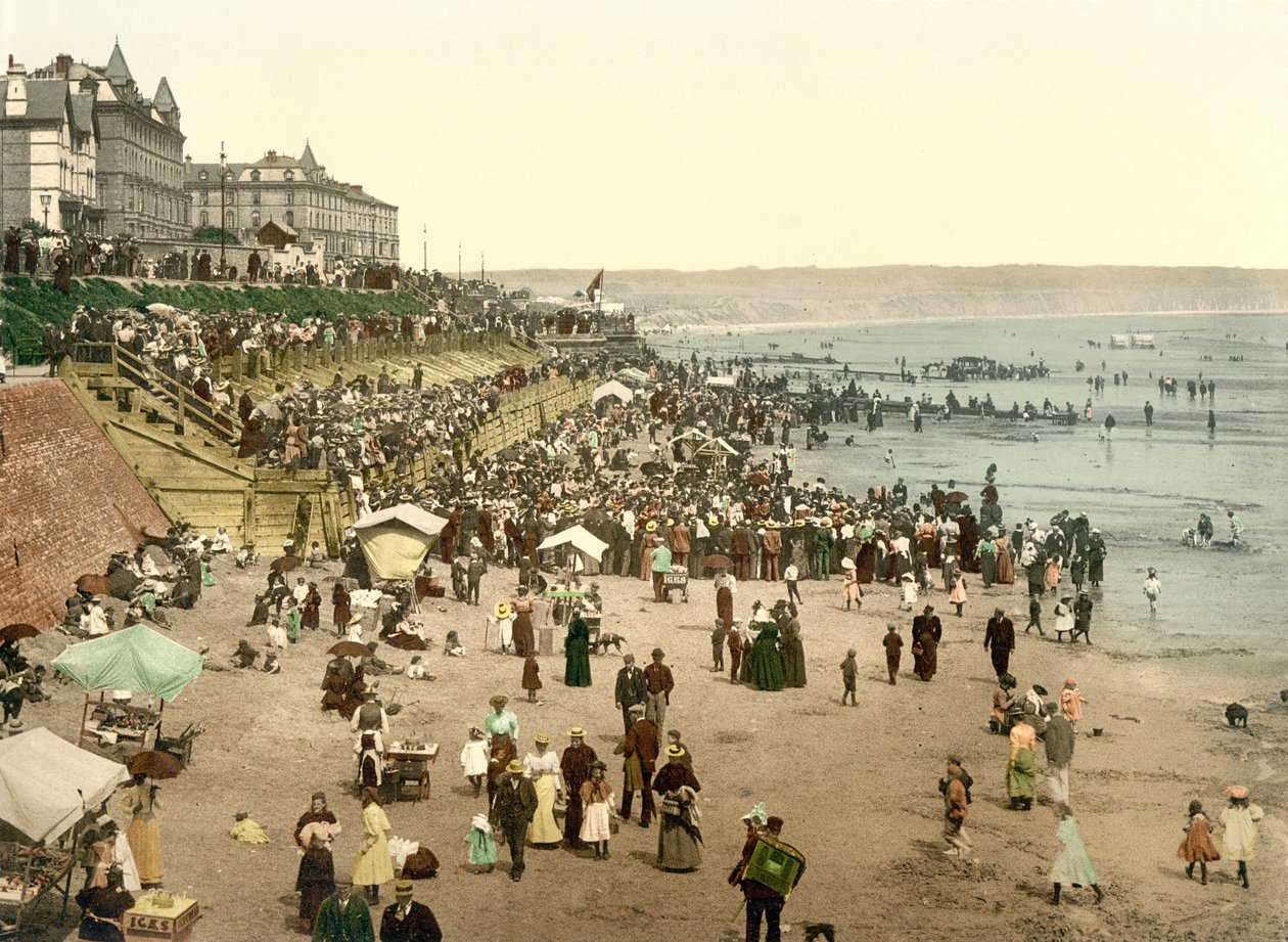 Bridlington, Yorkshire, pub'da plaj. c.1890 - 1900 (krolitograf) by English Photographer