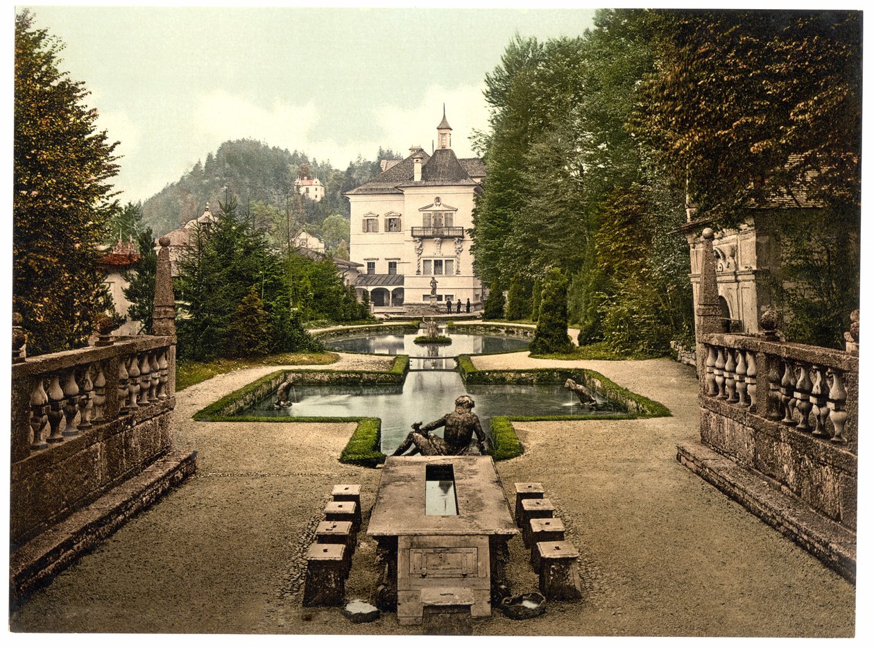Salzburg yakınlarındaki Schloss Hellbrun, pub. C 1890 - 1900 (krolitograf) by English Photographer
