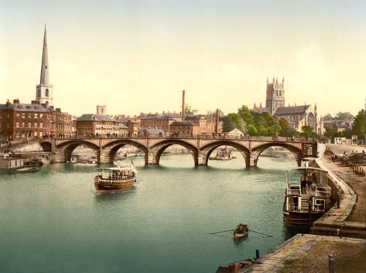 Worcester Köprüsü, Worcester, pub. c.1890 - 1900 (krolitograf) by English Photographer