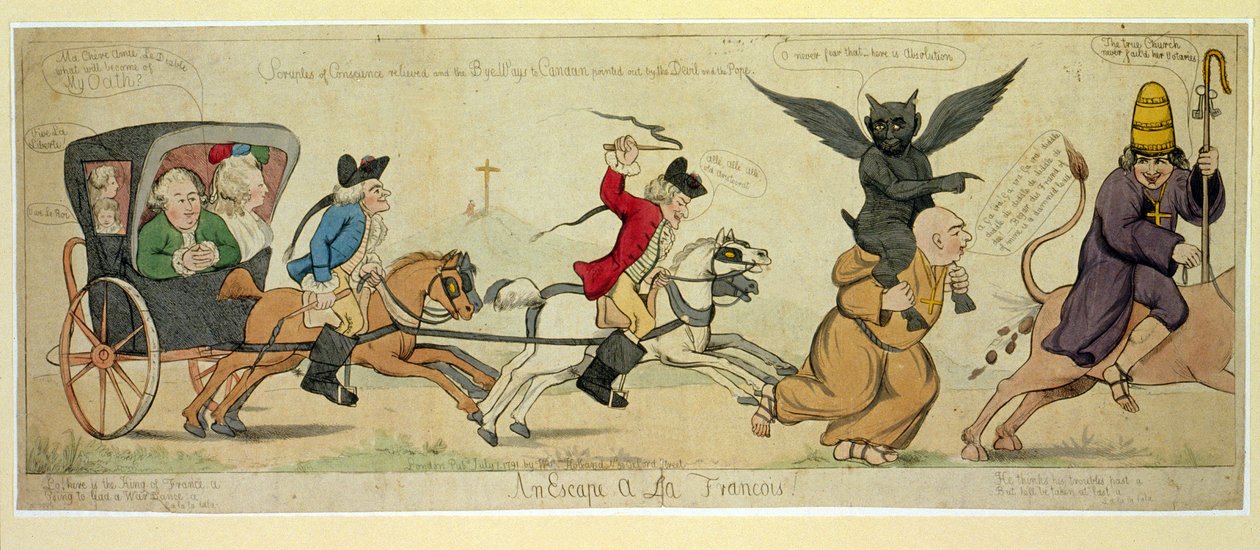 Bir kaçış à la Francois, pub. Londra 1791 (el renkli gravür) by English School