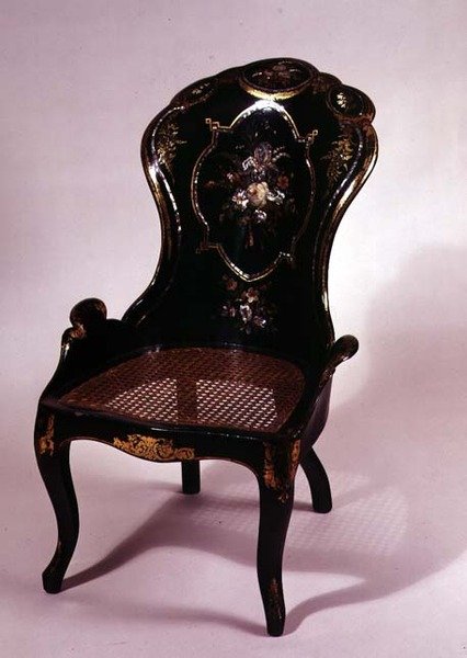 Bölünmüş baston oturaklı ve sedef süslemeli sandalye, c.1840-50 (kağıt hamuru) by English School