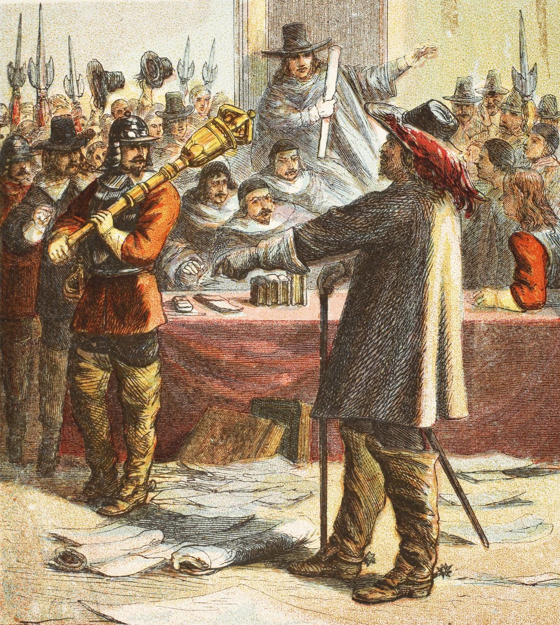 Cromwell Parlamentoyu Açtı, pub. 1890 by English School