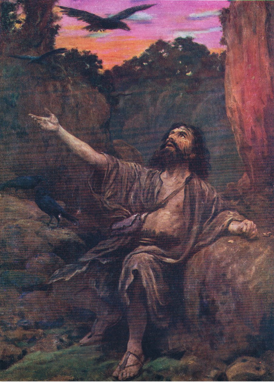 Elijah and the Ravens, from The Bible Picture Book published by Thomas Nelson, c.1950  by English School