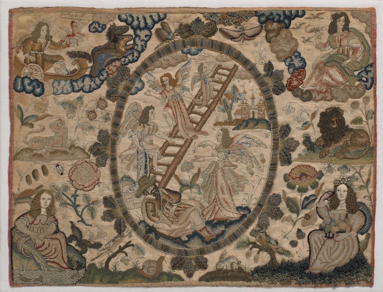 Jacobs Ladder, kabartmalı ipek işlemeli, c.1660 (ipek işlemeli) by English School