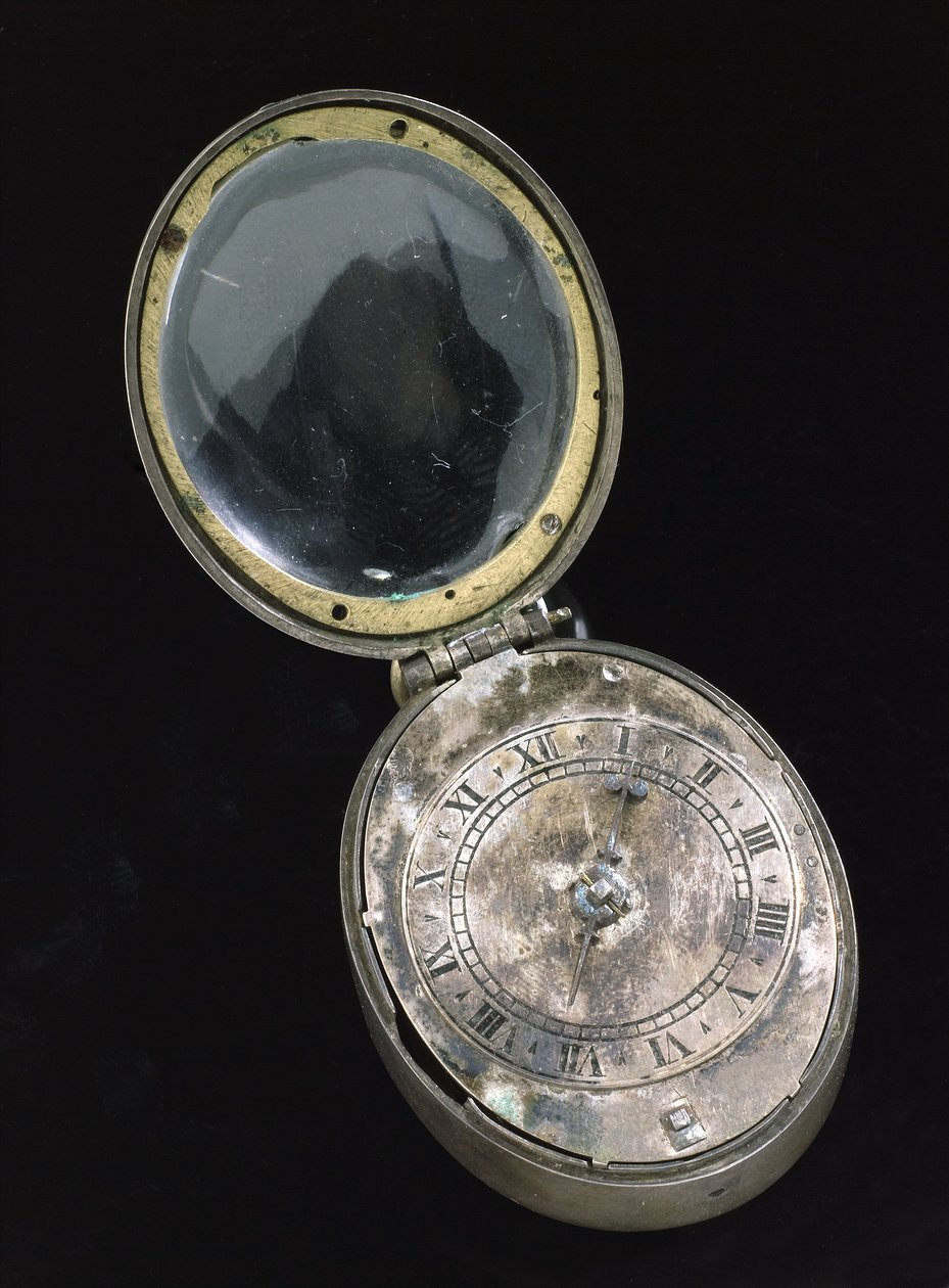 Oval Puritan saat, c.1650 (gümüş) (ayrıca bkz. 259584) by English School