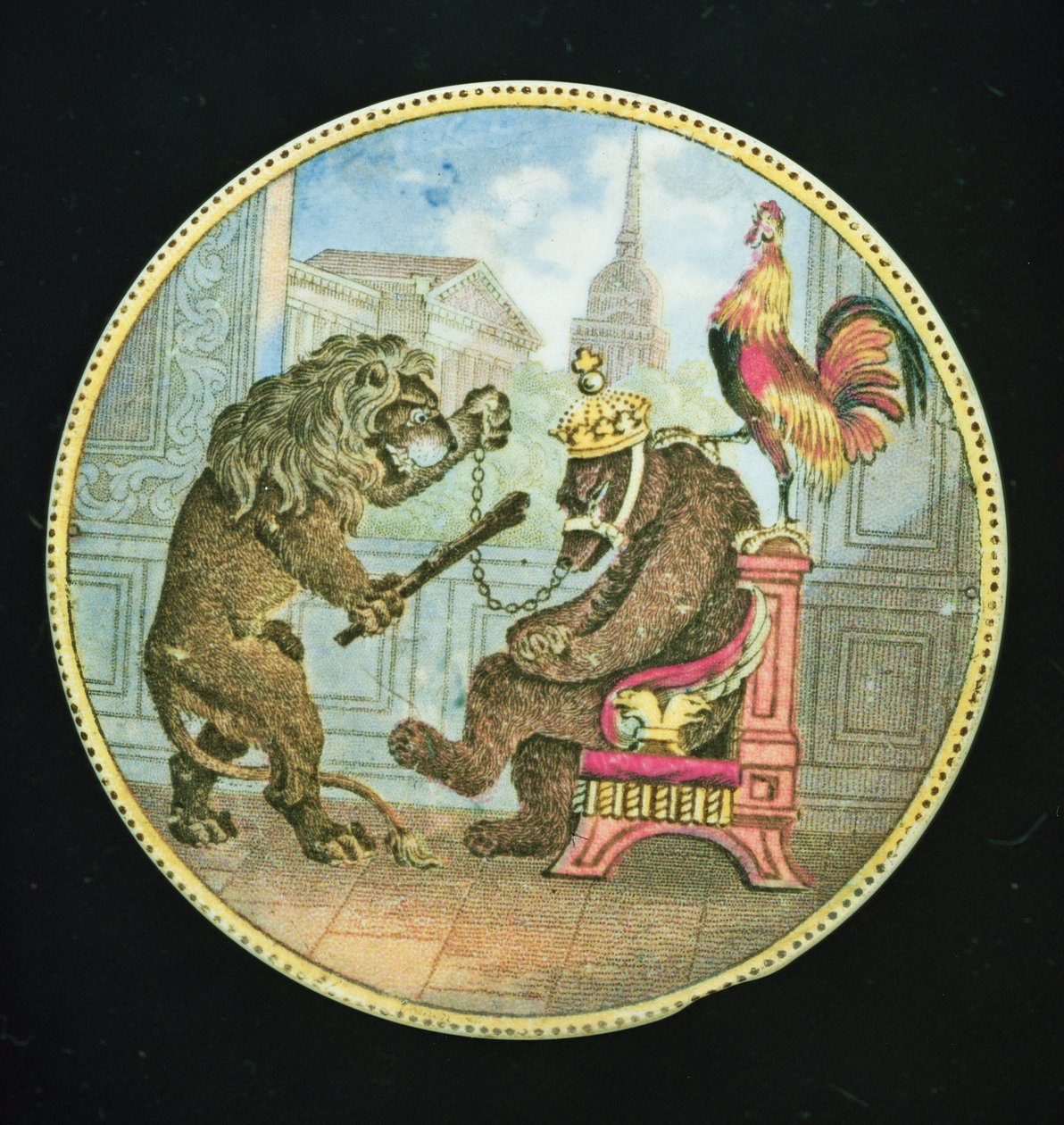 Bir ayı, aslan ve horozu tasvir eden Tencere Kapağı, Staffordshire (toprak) by English School