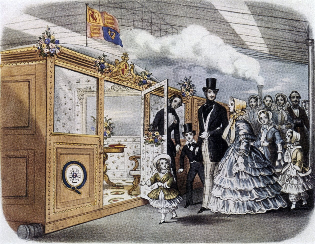 Kraliçe Victoria (1819-1901) ve Kraliyet Ailesi İskoçya Trenine Binerken by English School