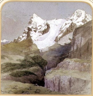 Murron Yakınlarından Eiger ve Monch, 20 Ağustos 1860 (kağıt üzerinde wc) by English School