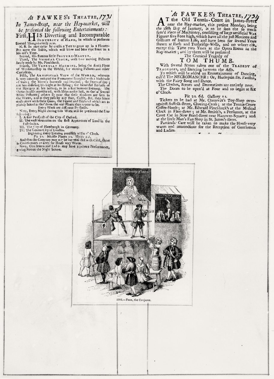 Faux, the Conjurer ile İlgili İki Reklam, c.1731-34 by English School