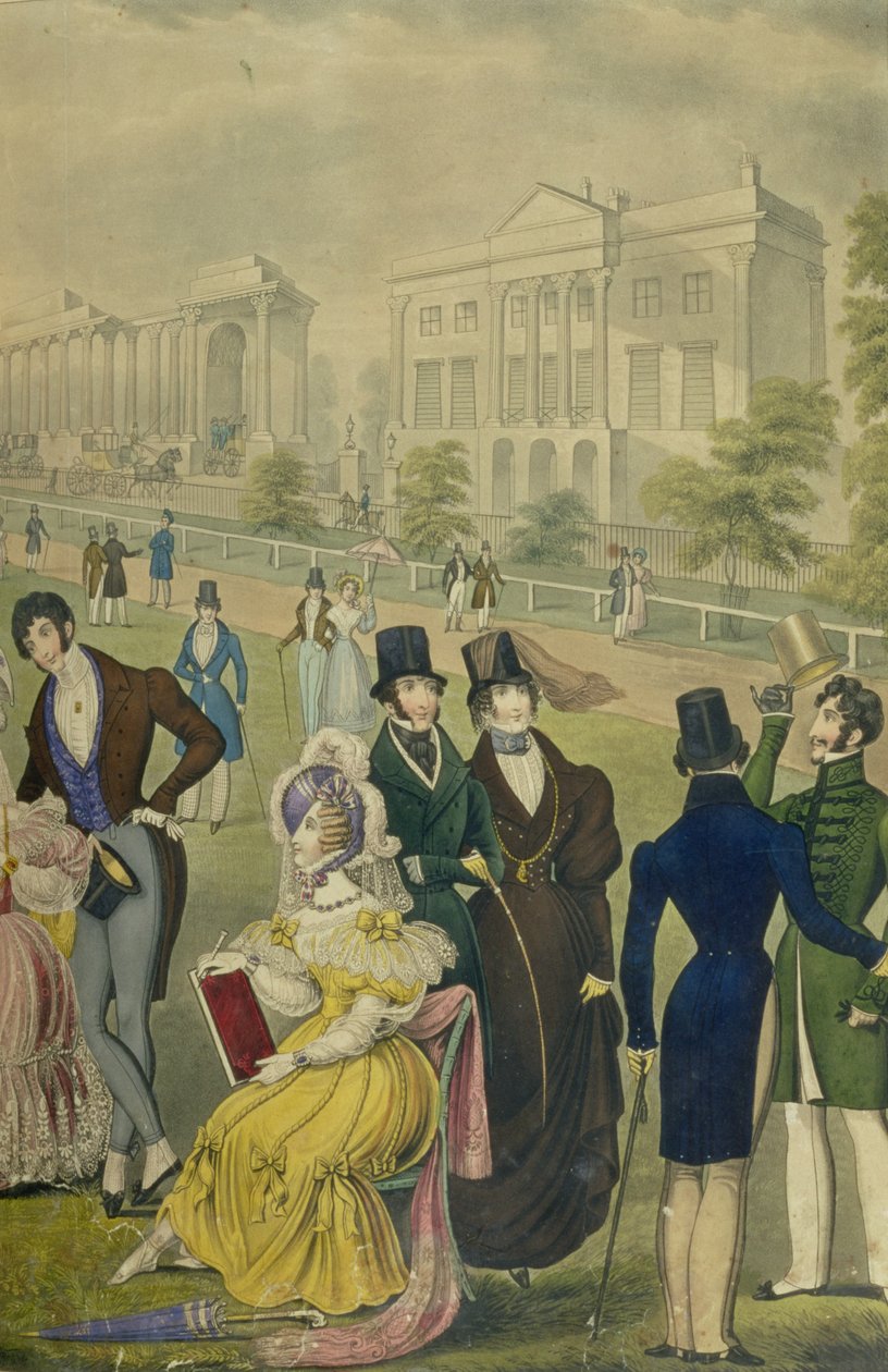 Green Park'ın görünümü, Londra, zamanın modasını gösteriyor, sağ tarafın detayı, 1830 dolayları (ayrıca bkz. 122098) by English School