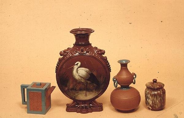 Watcombe çanak çömlek hacı şişesi, kavanoz ve kapak, c.1875 (çömlek) by English School