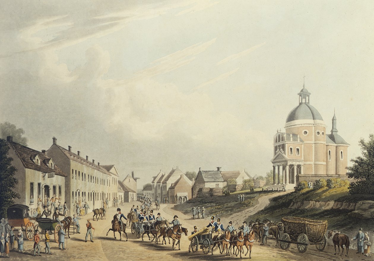 Waterloo. Fransız Topunun Savaş Alanından Taşınması, 24 Temmuz 1815 (aquatint) by English School