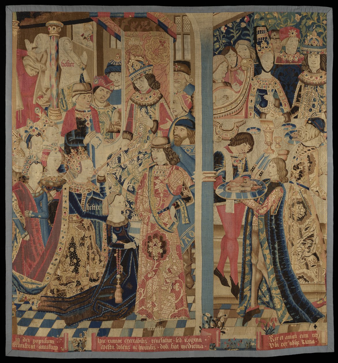 Esther ve Ahasuerus, c. 1460-1485 (yün ve ipek) by Flemish School